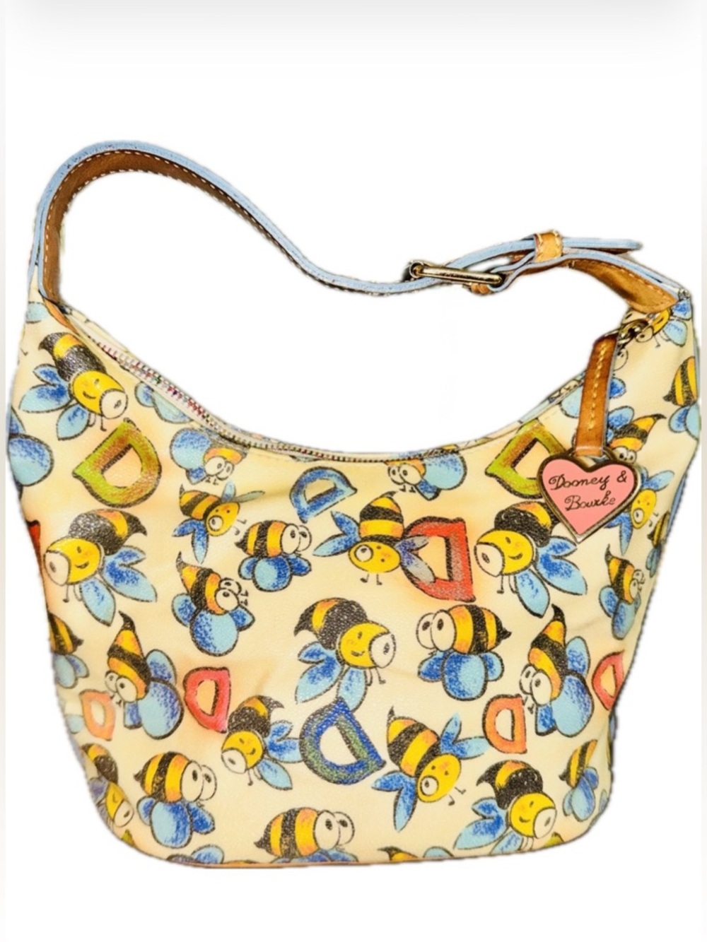 Dooney & Bourke Bee Print Hobo Bag with Rainbow Zipper & Pink Heart Y2K EUC - Picture 4 of 16